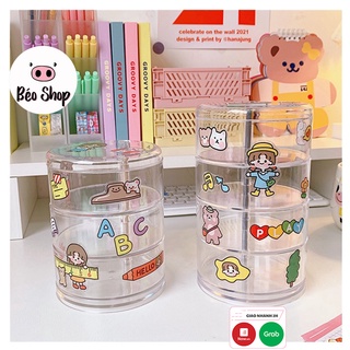 Hộp đựng trang sức, bông tai , tủ đựng phụ kiện , washi tape dạng khay xoay tròn trong suốt nhiều tầng