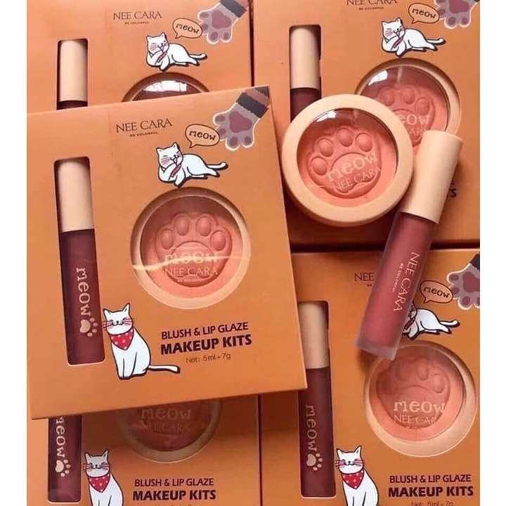 Set Má Hồng Và Son Môi Tông Cam San Hô Nee Cara Blush &amp; Lip Glaze Make Up Kits N317 No.04