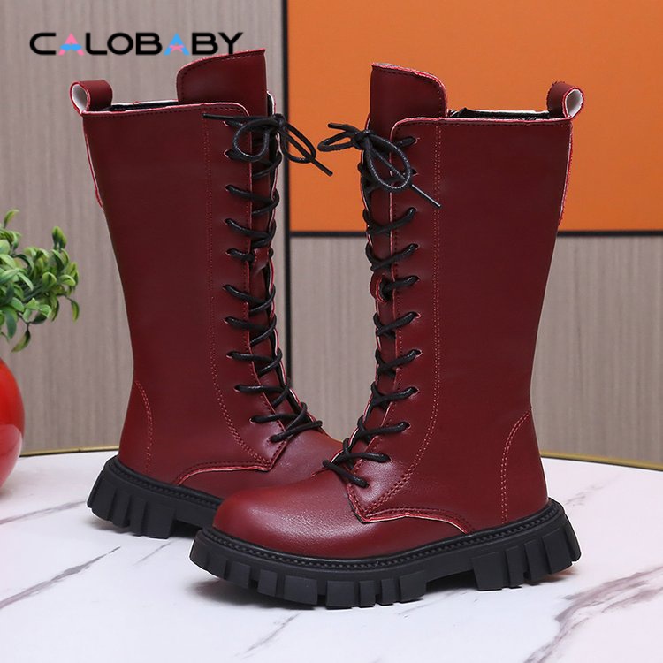 Giày Bốt Da Cao Su Tổng Hợp Cổ Thấp Phối Khóa Kéo Thời Trang Xuân Thu HZ0H Cho Bé Gái