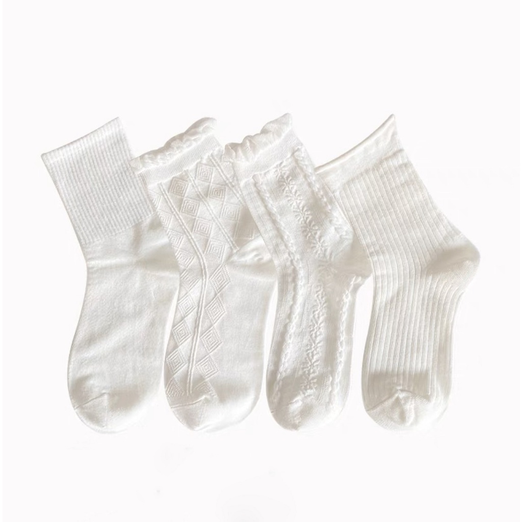 Tất trắng cổ cao, vớ trắng cổ cao cotton họa tiết xinh xắn phong cách Hàn Quốc Chaiko Studio