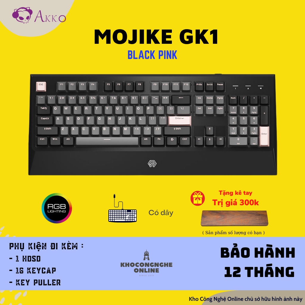 [Mã 33ELSALE hoàn 7% đơn 300K] Bàn phím cơ Mojike GK1 Black Red | Black Pink (AKKO sw v2 / LED trắng)