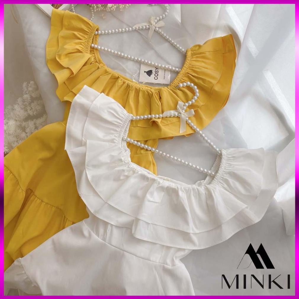 [TTTK] ĐẦM VÀNG TRẮNG BẸT VAI - CHẤT LIỆU CAO CẤP - MÀU TRẮNG , VÀNG [2021] | BigBuy360 - bigbuy360.vn