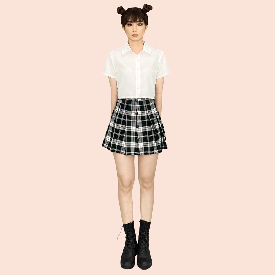 DALLA Áo sơ mi nữ trắng trơn tay ngắn croptop (SM1)