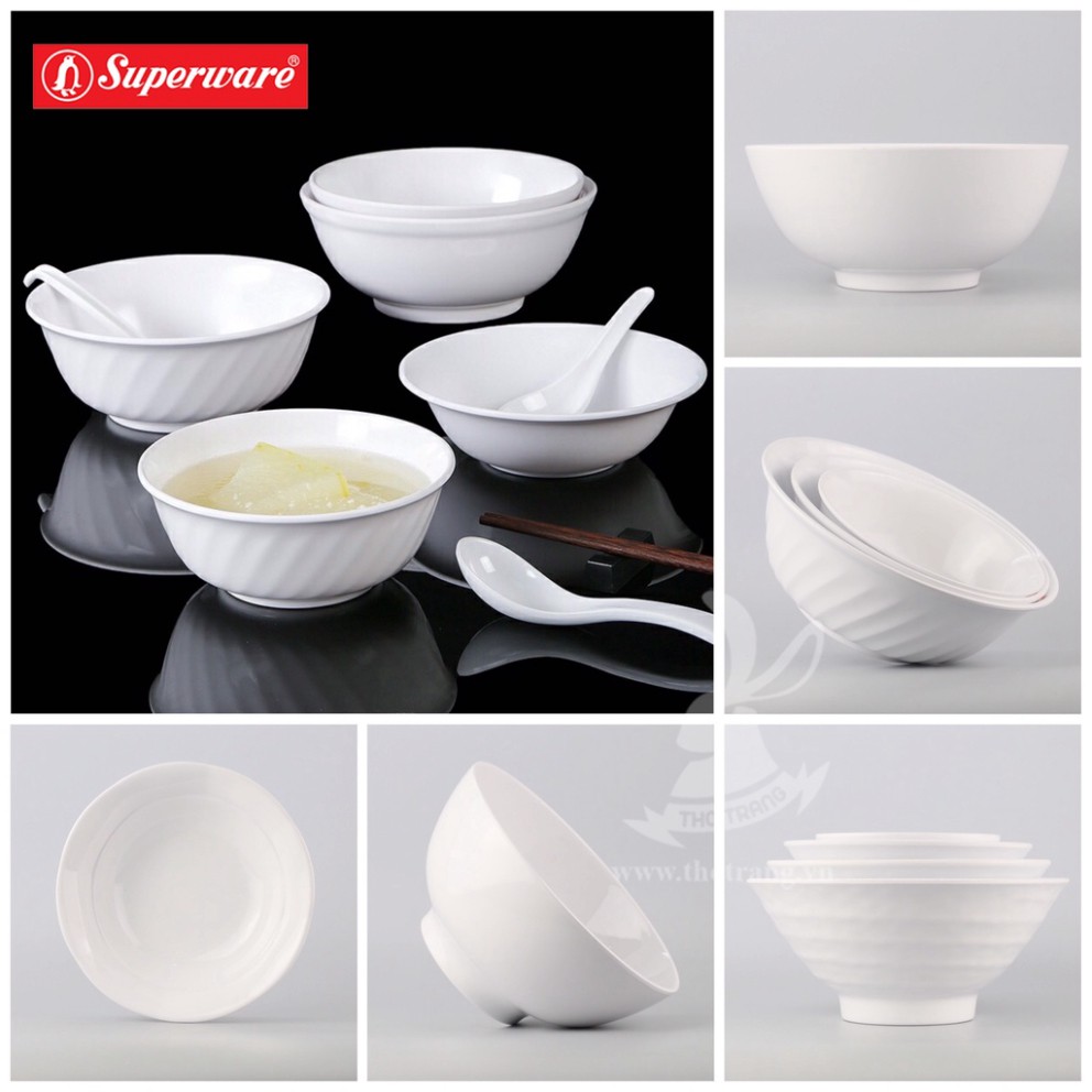 TÔ BÚN, MÌ, PHỞ MÀU TRẮNG NHỰA MELAMINE SUPERWARE THÁI LAN