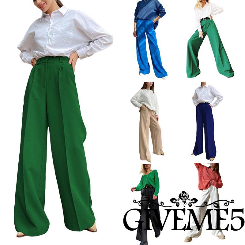 Quần ống rộng Lưng Cao Màu Sắc Đơn Giản Thời Trang Cho Nữ