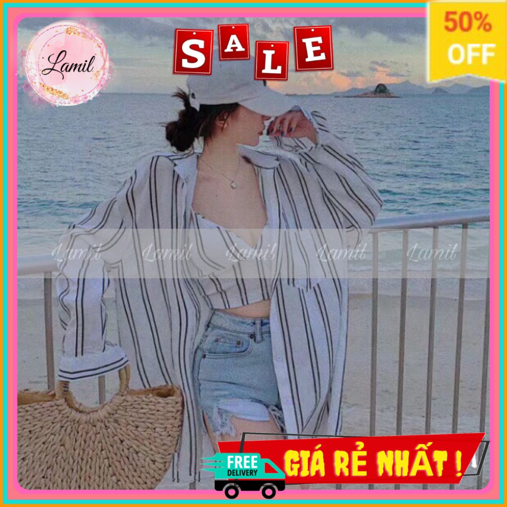 Set Nữ Áo Sơ Mi Kẻ Kèm Áo Bra Có Đệm Siêu Xinh Lamil 3721