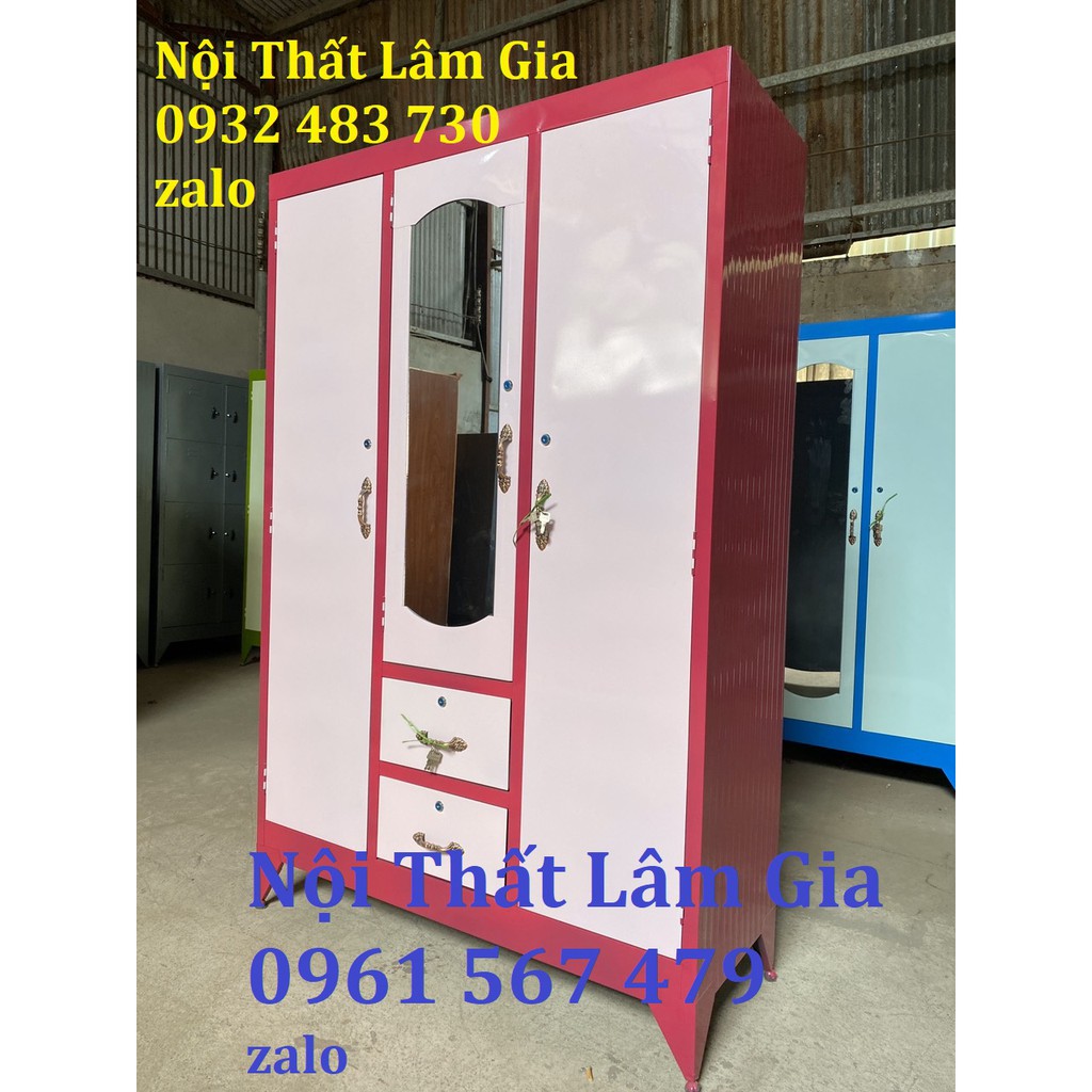 tủ sắt quần áo 3 cánh màu gỗ