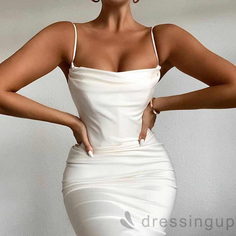 Đầm hai dây màu trơn ôm dáng thiết kế quyến rũ thích hợp cho nữ