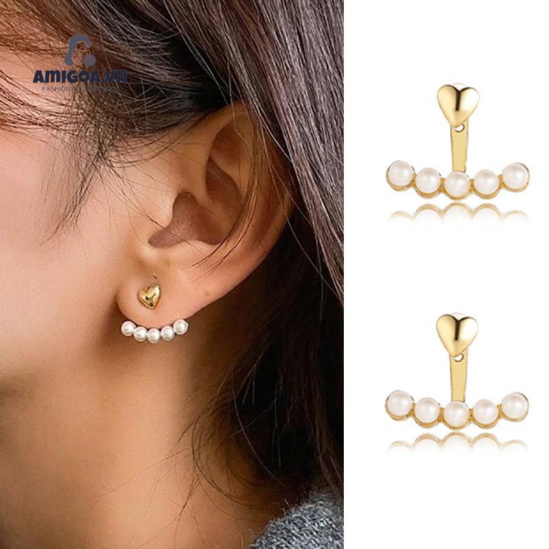 ✨✨Khuyên Tai Treo Cong Đính Ngọc Trai Hình Trái Tim Thời Trang Sáng Tạo Cho Nữ
