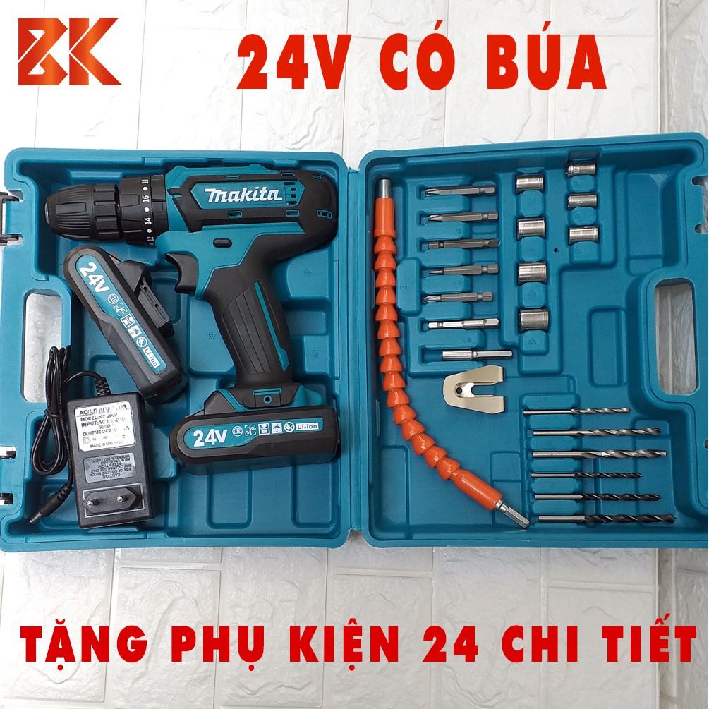 Máy Khoan Pin MAKITA 24V Có Búa, Khoan bắt vít cầm tay 24 phụ kiện