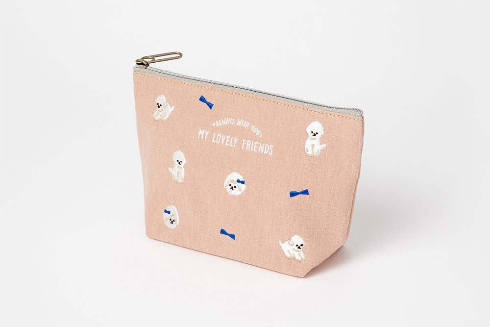 Túi Vải Đựng Đồ Cá Nhân ARTBOX Hàn Quốc Thêu Họa Tiết Cún Bichon Màu Hồng