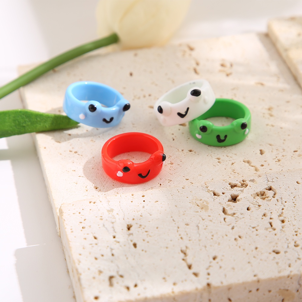Set 4 Nhẫn Hình Ếch Nhiều Màu Dễ Thương Dành Cho Nữ