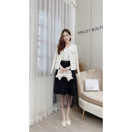 Áo dạ tweed viền ngọc cao cấp Mullet