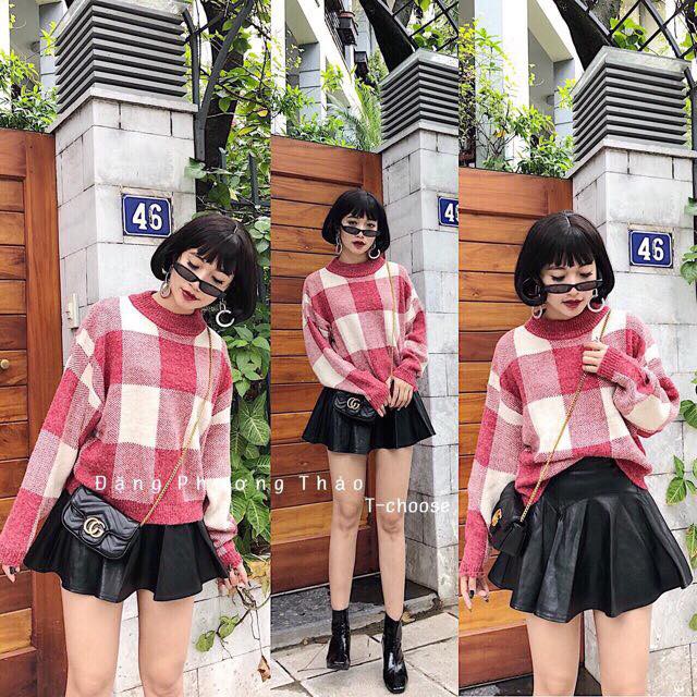 Áo len dệt kẻ ô