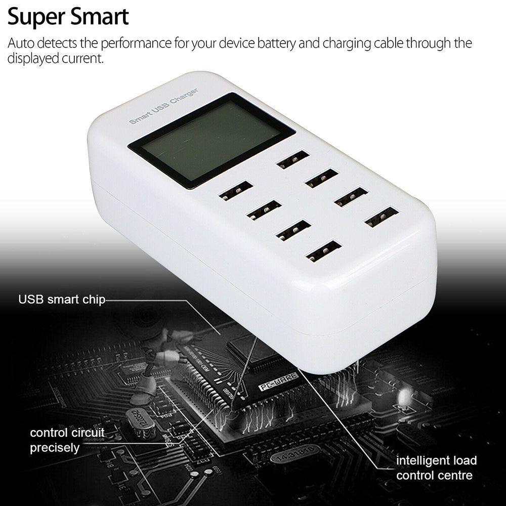 Cục Sạc Nhanh An Toàn 8 Cổng USB Gắn Tường Hiển Thị LCD Cổng USB AC Có Màn Hình LCD Sạc Nhanh An Toàn