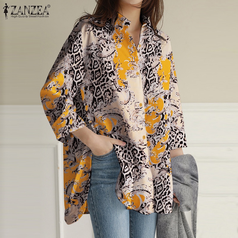 Áo sơ mi ZANZEA tay dài họa tiết da báo thời trang dành cho nữ