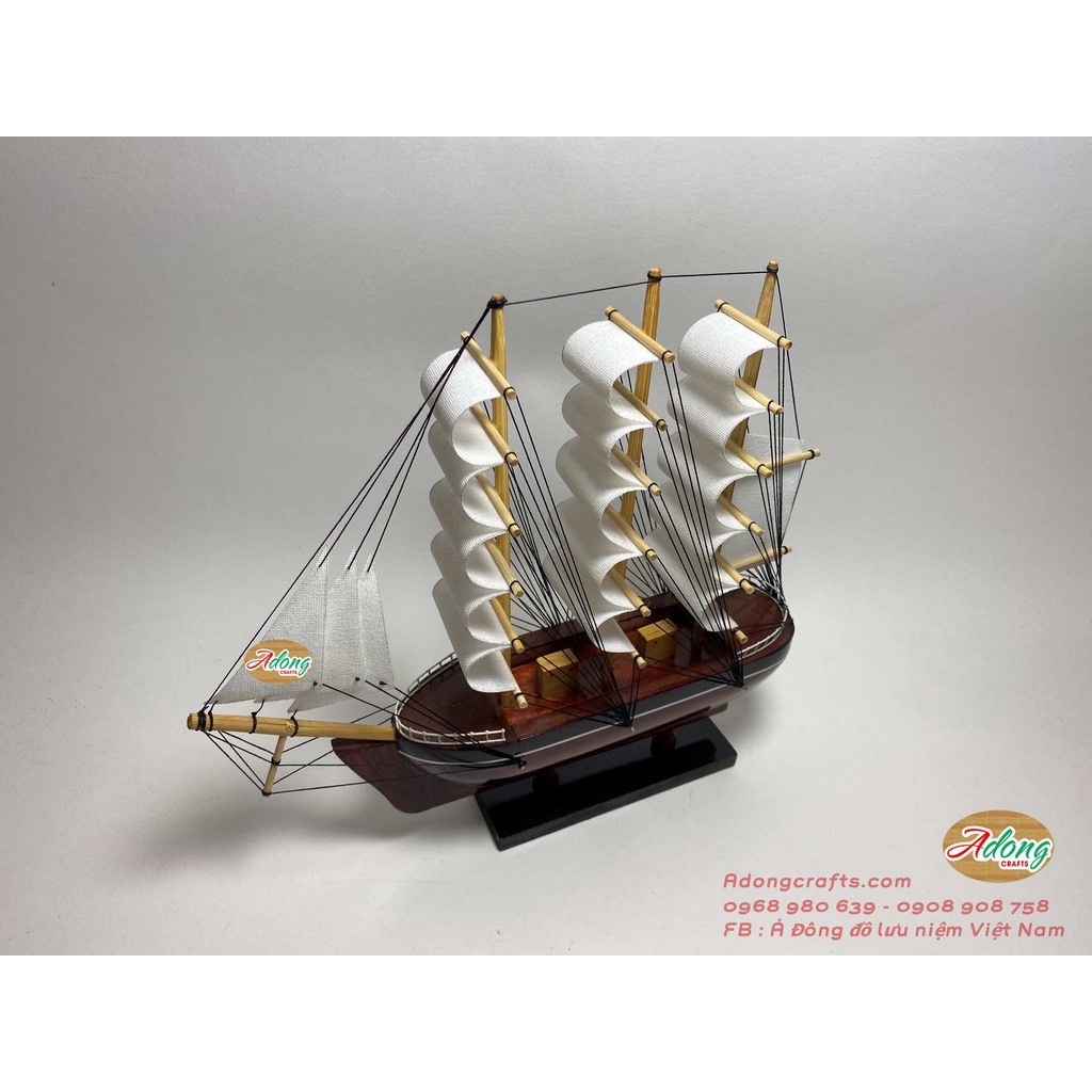 Mô hình thuyền gỗ thuận buồm xuôi gió lưu niệm quà tặng Việt Nam - Kích thước Dài 28 cm cao 25 cm