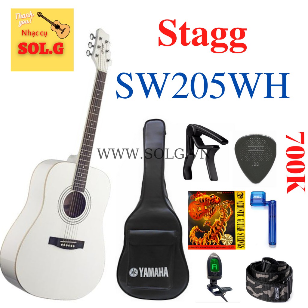 Guitar Acoustic Stagg SW205-WH + Bộ phụ kiện - Nhập khẩu Bỉ - Phân phối Sol.G