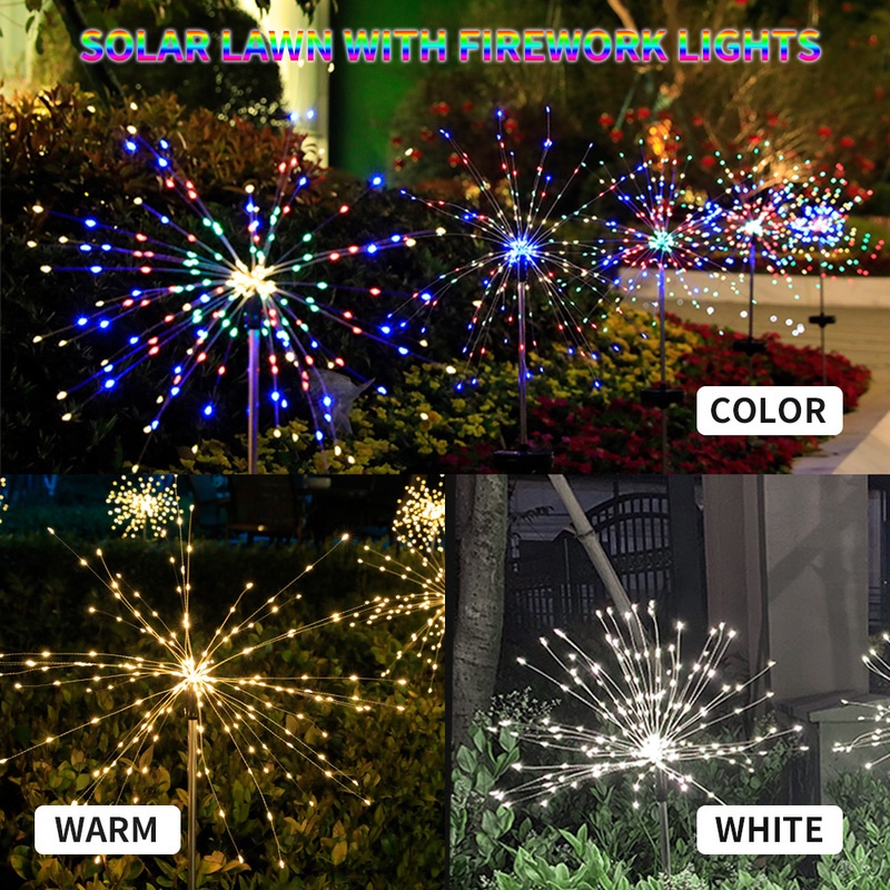 Đèn LED Năng Lượng Mặt Trời Dây Đồng Hình Pháo Hoa Bồ Công Anh Trang Trí Sân Vườn Ngoài Trời