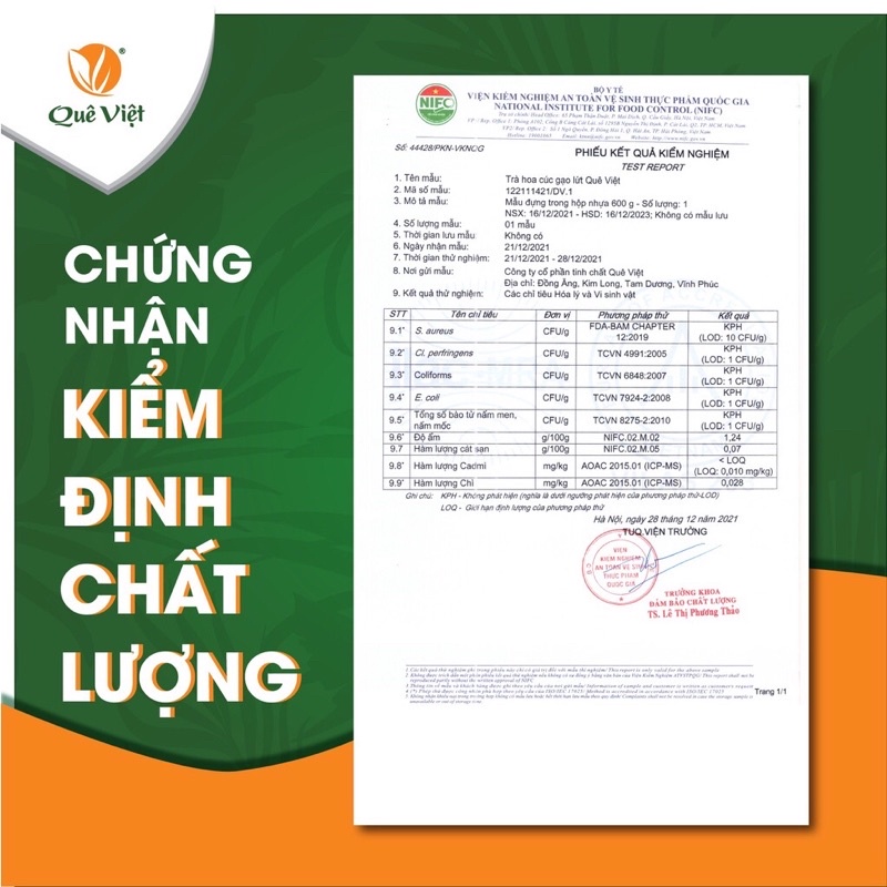 [TẶNG 2 gói trà gạo lứt] Trà HOA CÚC Quê Việt Hộp 600g 20 gói trà hoa cúc gạo lứt thanh lọc cơ thể