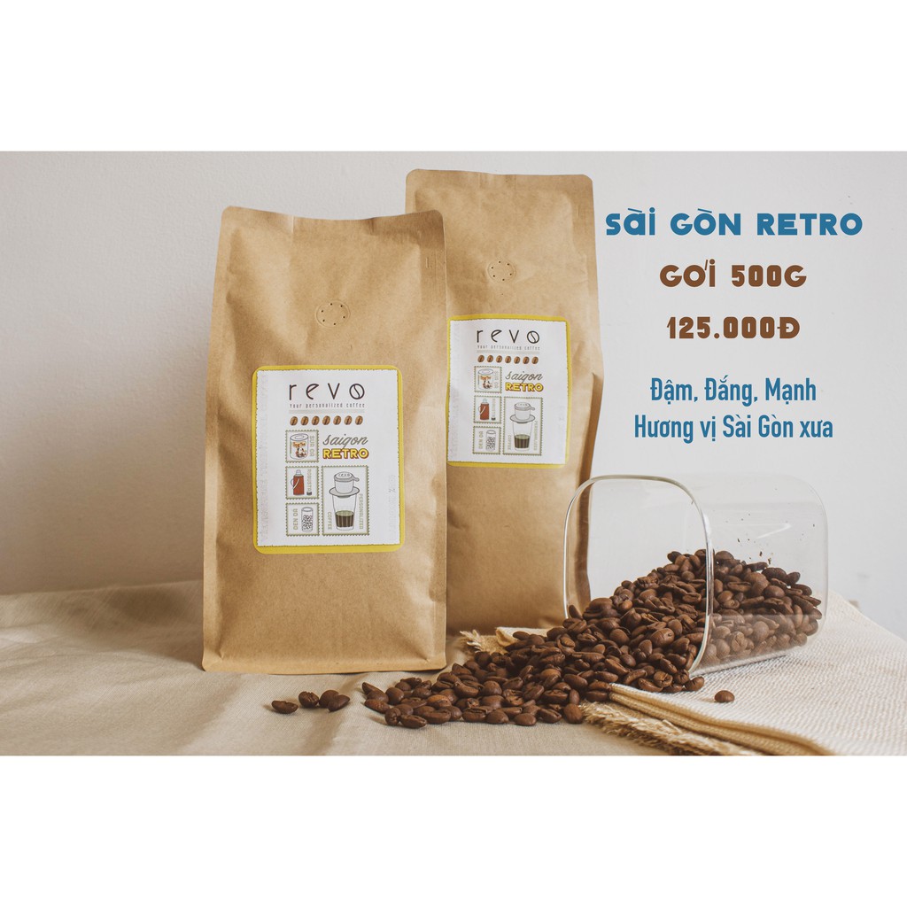 Cà Phê Rang Xay Nguyên Chất Revo Saigon Retro - 100% Robusta - Chuyên dùng pha phin - gói 500gr | BigBuy360 - bigbuy360.vn