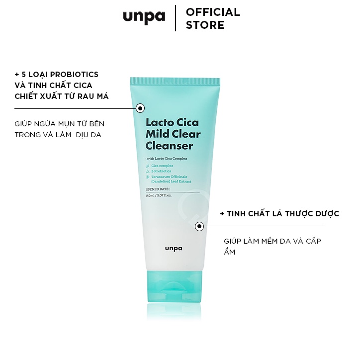Sữa Rửa Mặt Giúp Làm Sạch Sâu Và Cải Thiện Da Mụn Unpa Lacto Cica Mild Clear Cleanser 150ml