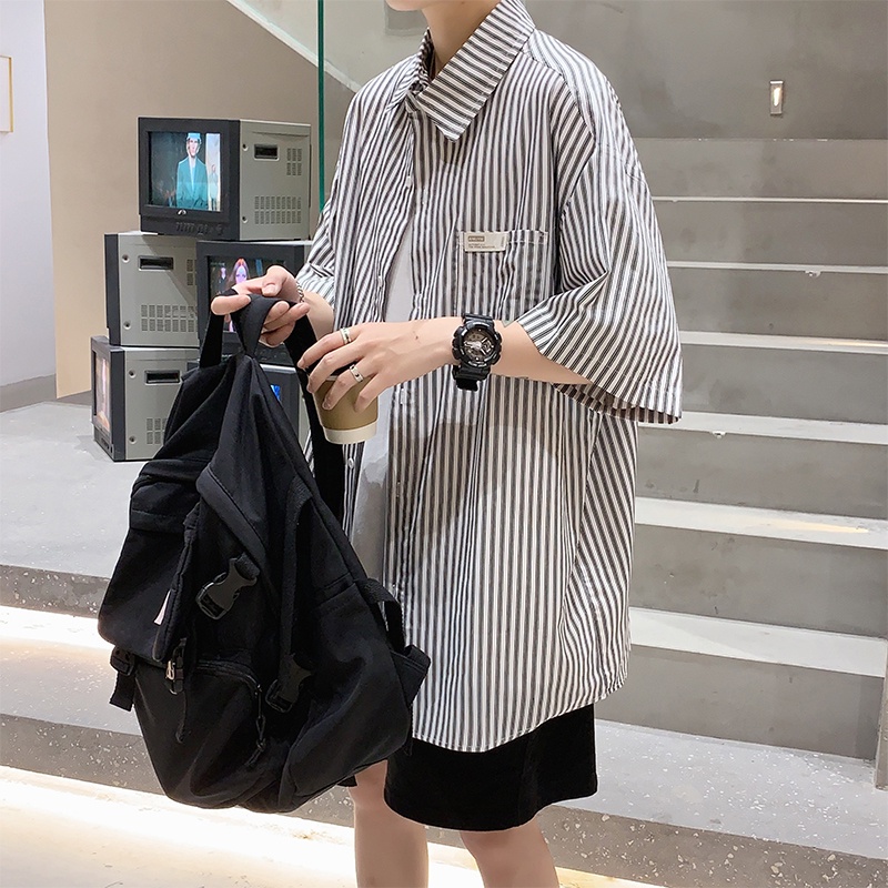 Áo Sơ Mi Tay Ngắn Họa Tiết Sọc Thời Trang Hàn Quốc Sành Điệu Cho Nam