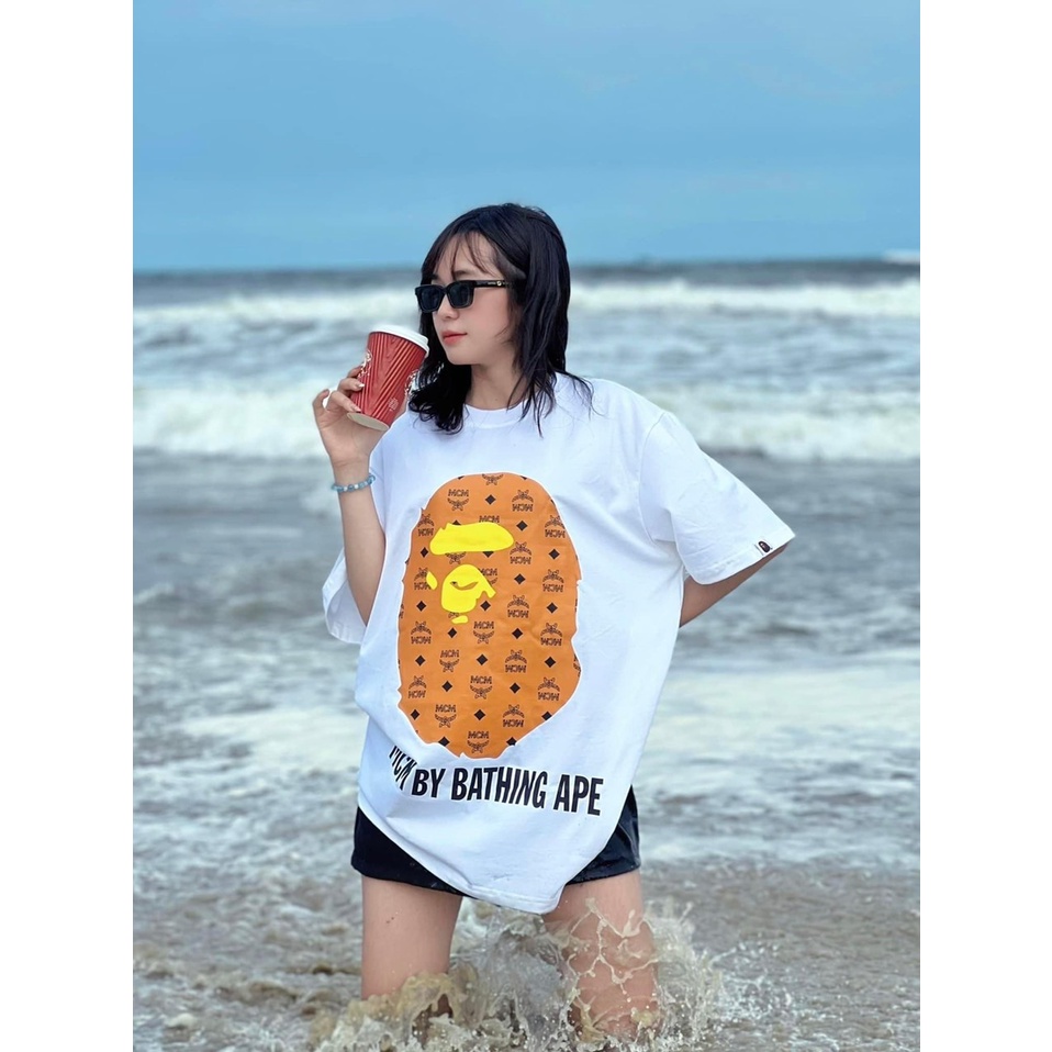 Áo Thun Bape MCM Vải Cotton Cao Cấp Tay Lỡ Unisex Hot Trend 2023