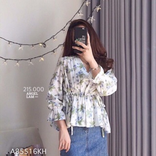 Áo voan hoa thắt nơ 2 bên eo