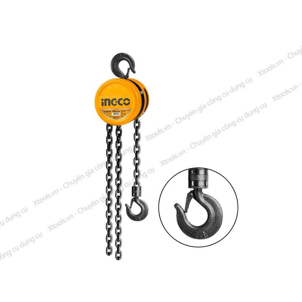 Palang xích treo cao cấp INGCO 1-2 tấn x 3m ba lăng ròng rọc xích kéo vận chuyển nâng di vật nặng hàng hoá cồng kềnh