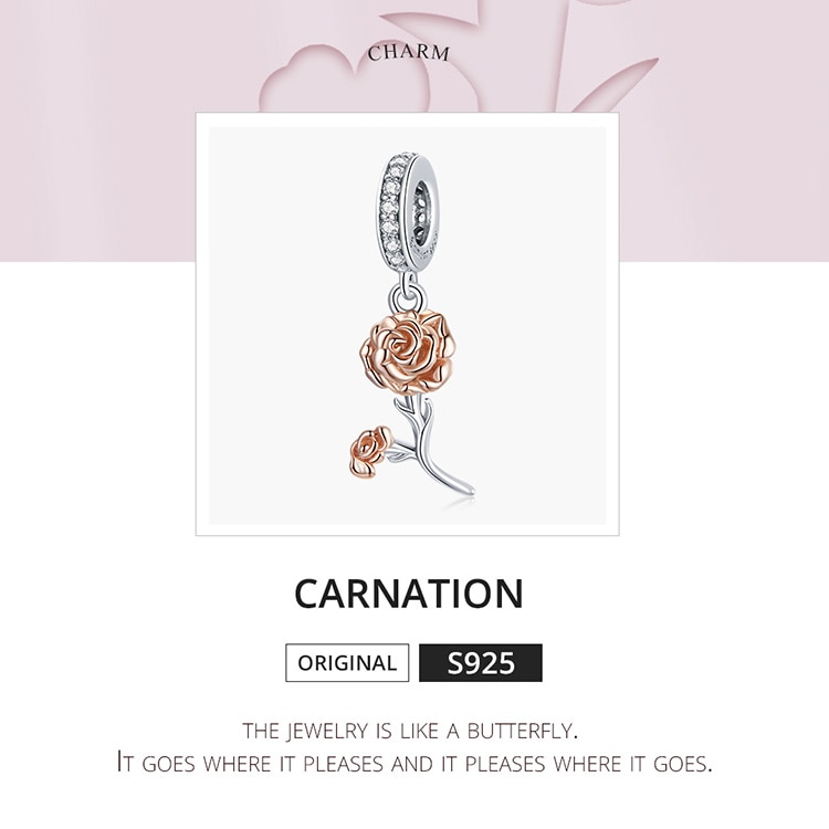 Hạt Phụ Kiện Bamoer BSC422 Bằng Bạc 925 Hình Hoa Hồng CZ Dùng Làm Vòng Tay Cho Ngày Của Mẹ