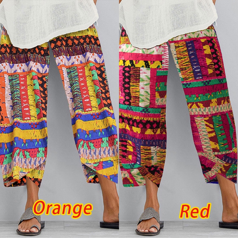 ZANZEA Quần Capri Lưng Thun Ống Rộng In Họa Tiết Cách Điệu Thời Trang Dành Cho Nữ | BigBuy360 - bigbuy360.vn