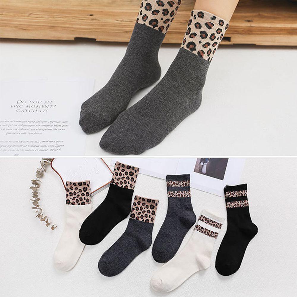 LEILY Vớ Cổ Trung Họa Tiết Da Báo Thoáng Khí Giữ Ấm Thời Trang Unisex