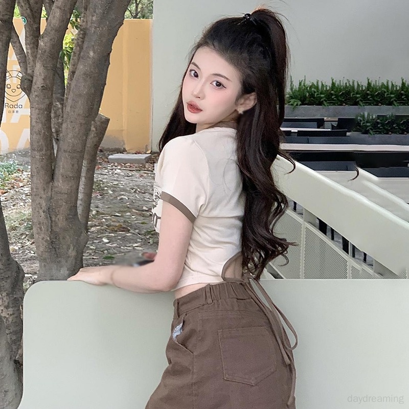 Áo Thun Croptop Tay Ngắn Cổ Tròn In Chữ Phong Cách Hàn Quốc Thời Trang Cho Nữ