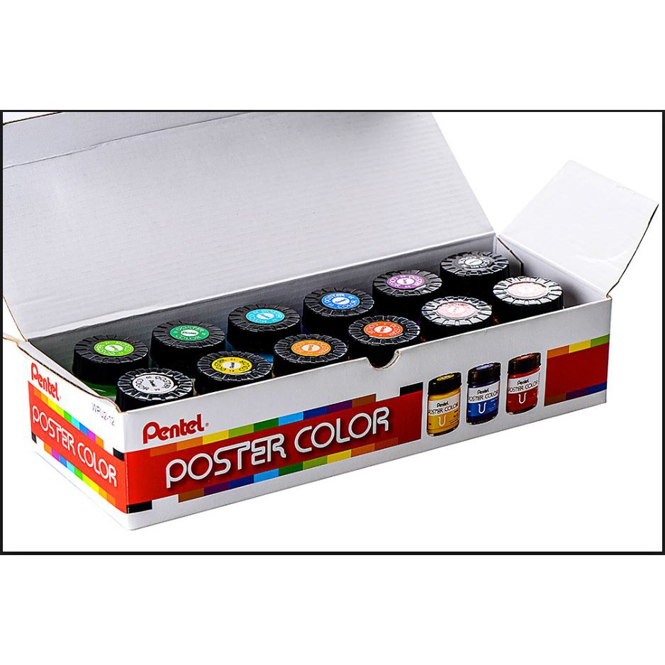 Bộ màu poster Pentel 12 màu, mỗi hũ 30ml/Poster color Pentel 12 colors 30ml