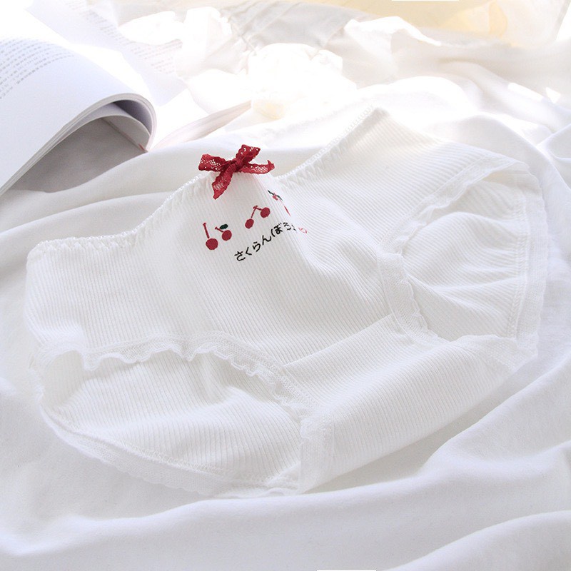Quần Lót Nữ Cotton ❤️FREESHIP❤️ Set Cotton gân tăm cherry cạp chun bèo mẫu 0271