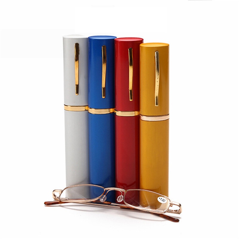 Kính Đọc Sách Gọng Kim Loại Kèm Hộp Đựng Bút + 1.00 ~ + 4.00 Unisex