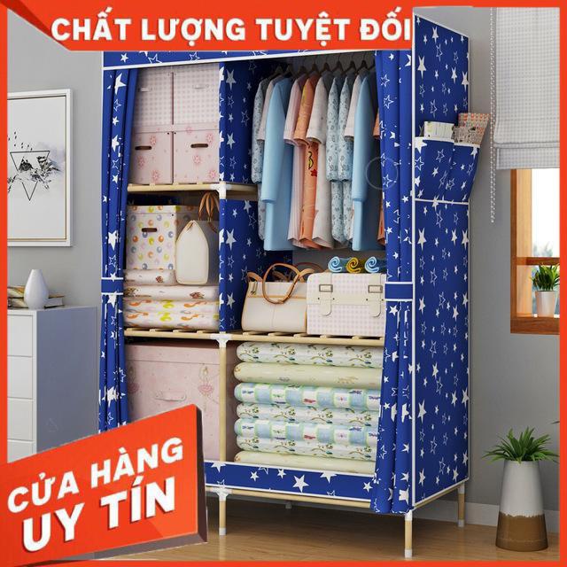 Tủ vải khung Gỗ 2 buồng 6 ngăn loại lớn