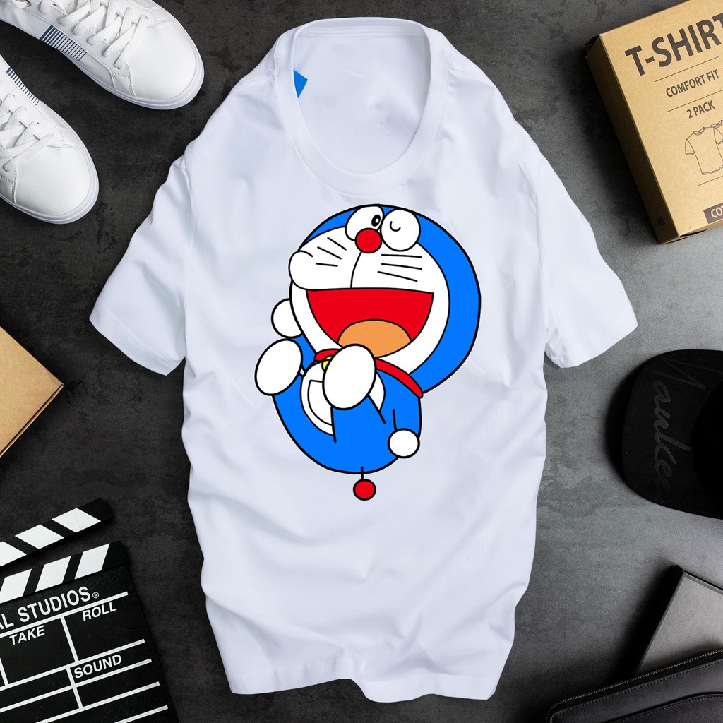 ÁO THUN TAY NGẮN CỔ TRÒN HOẠT HÌNH DORAEMON IN HÌNH CỰC ĐẸP FULL SIZE CHO BA MẸ - 061486