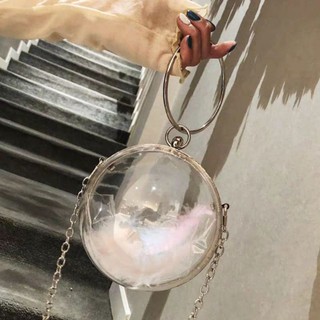 (order) túi clutch trong suốt hình quả cầu lông hồng sang trọng đi tiệc