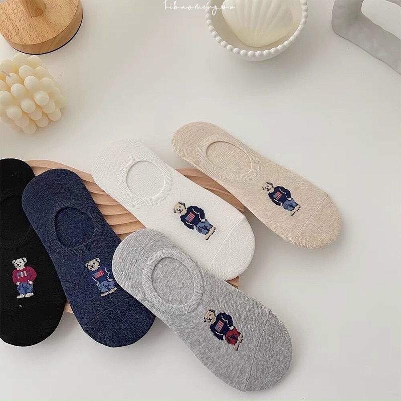 Tất vớ nam nữ set 5 đôi tất lười gấu WHOAU chất cotton mix màu thấm hút chống hôi chân