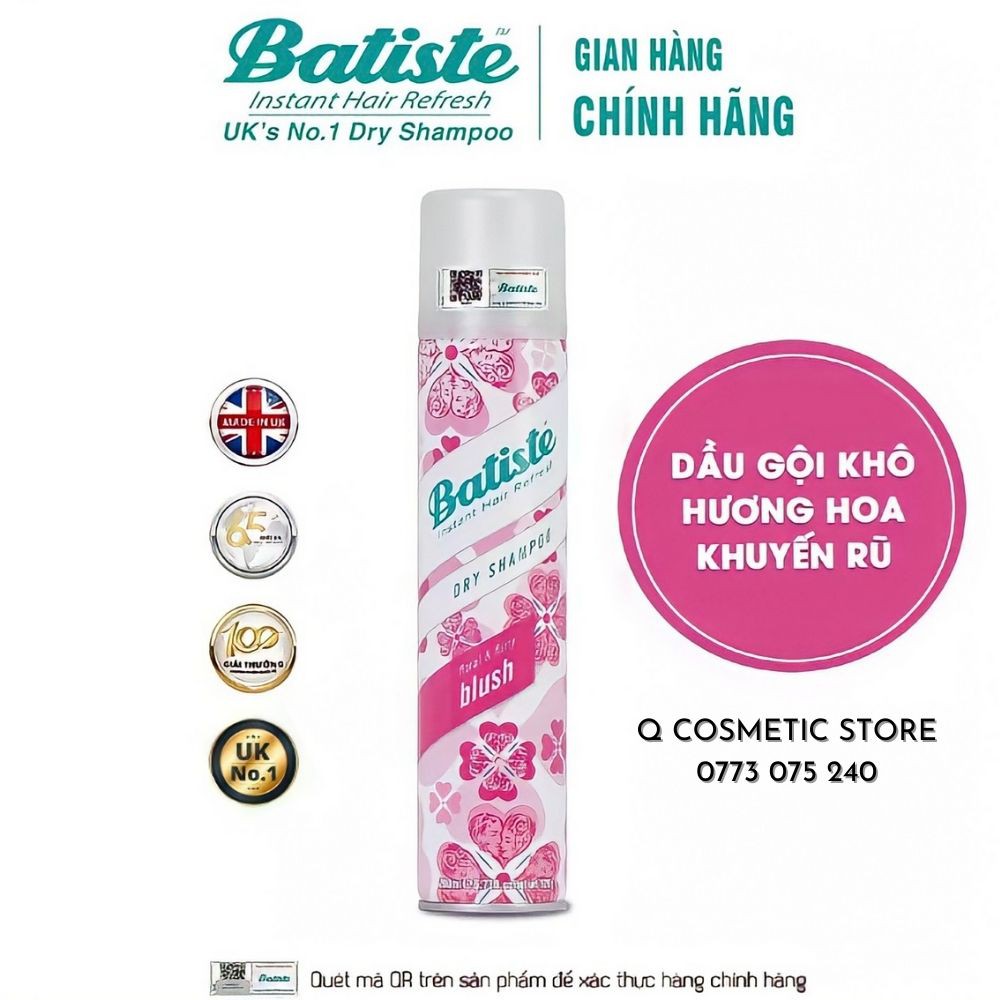 Dầu Gội Xịt Khô Batiste Dry Shampoo Giúp Tóc Bồng Bềnh, Hết Bết Tức Thì 200ml