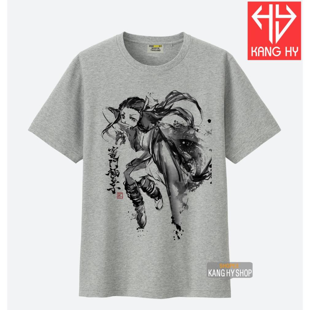 Áo Thun Màu Xám Anime Kimetsu no Yaiba Vải Cotton 4 Chiều F130