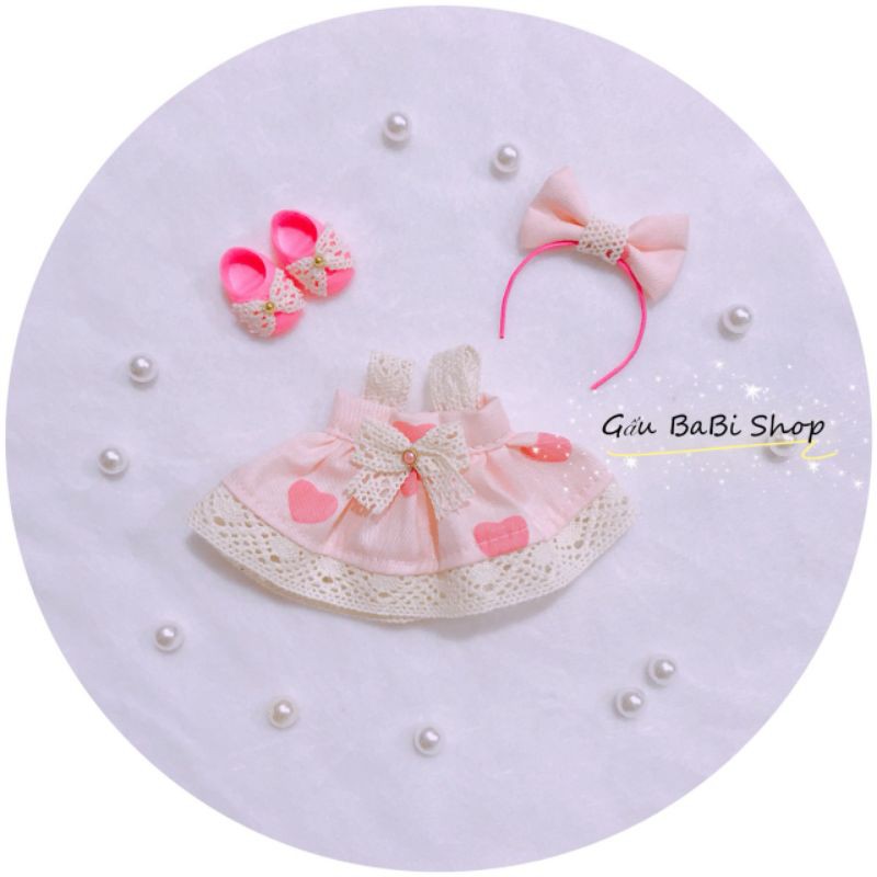 Đầm tặng cài cho búp bê size 1/8 bjd, bru, baboliy,5inch,ob11, ddf, animator, 1/6 blythe, babies, xinji