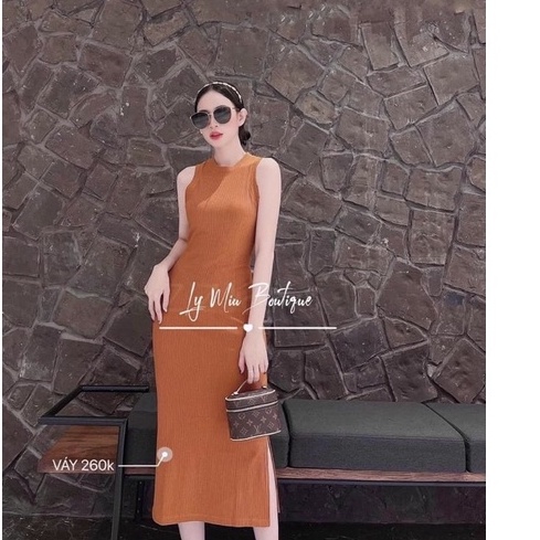 Đầm body len tăm sát nách 2 màu cam và đen Quần áo công sở nữ - Hàng nhập khẩu