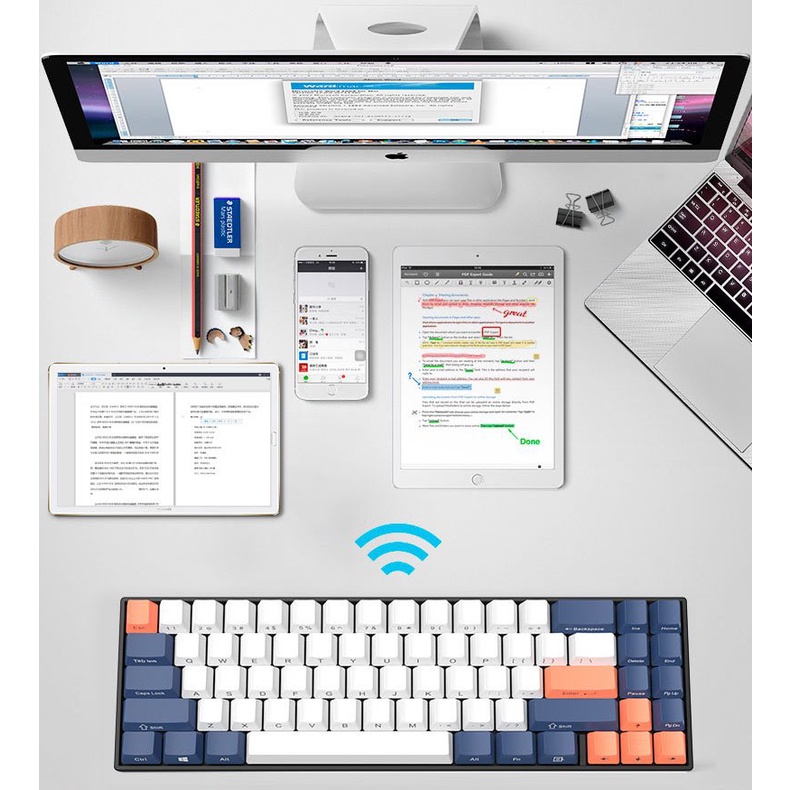 KIT RK7 Bàn phím cơ không dây mini Royal Kludge RK71 LED RGB 71 phím pin sạc 1000mAh, kết nối Bluetooth nhỏ gọn