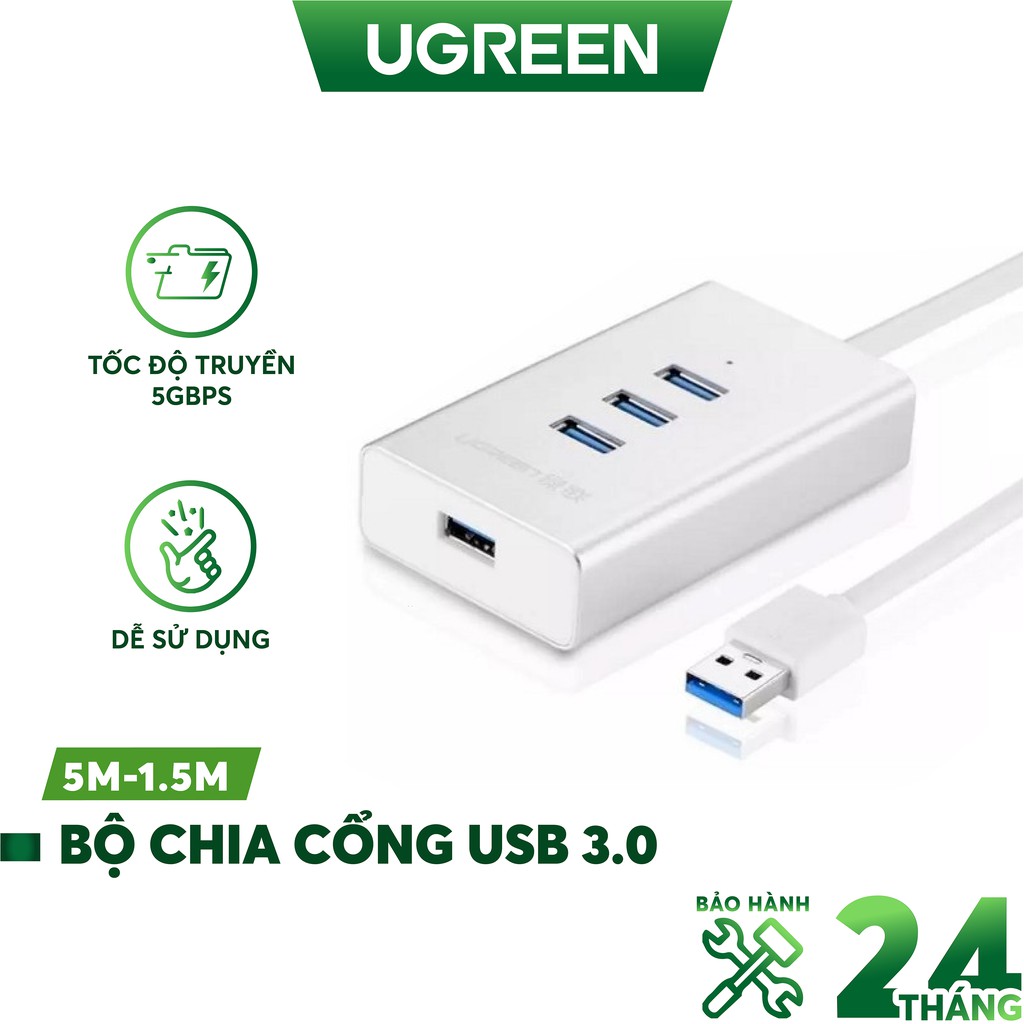 [Mã ELMALL300K giảm 5% đơn 500K] Bộ chia USB 3.0 sang 4 cổng USB 3.0 vỏ hợp kim nhôm chính hãng UGREEN CR126