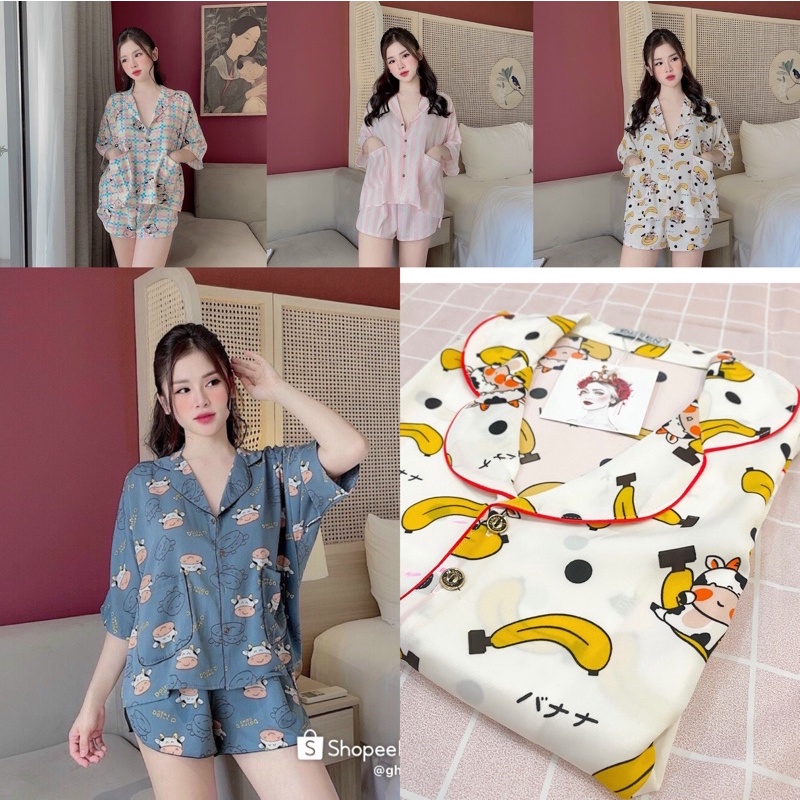 Đồ Ngủ Pijama Lụa Mango, Tay Dơi Quần Ngắn Siêu Xinh, Tiểu Thư Mềm Mịn, Độc Lạ Khó Tìm, Sang Chảnh Hàn Quốc