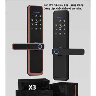 Khóa vân tay thông minh Tuya X3 2020 mở khóa vân tay, thẻ từ, chìa cơ, mật khẩu, cảm ứng. app wifi điện thoại Tuya Smart