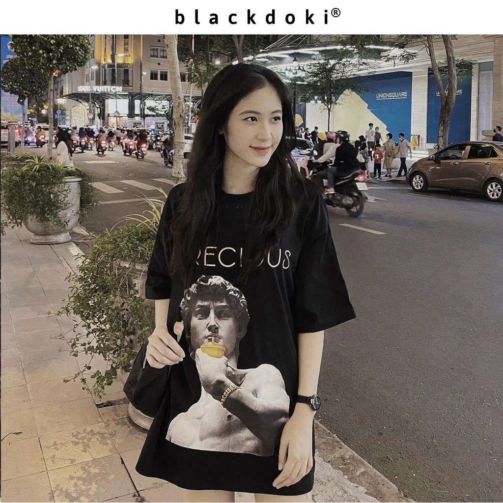 Áo thun nữ BLACKDOKI-Precious , áo phông unisex form rộng tay lỡ chất cotton cao cấp cá tính , M10